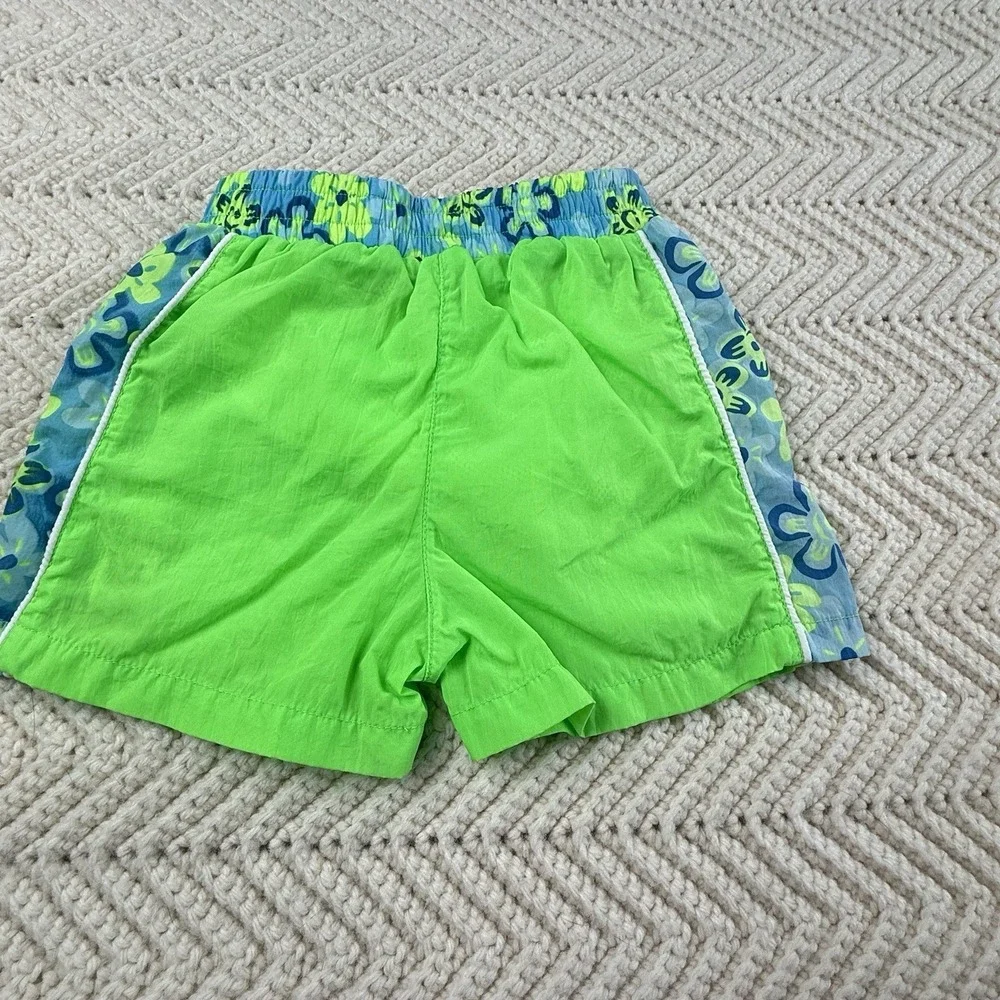 Disney Mickey Mouse Swim Trunks Size 12 Month Neon Green Vintage 90s‎ Retro